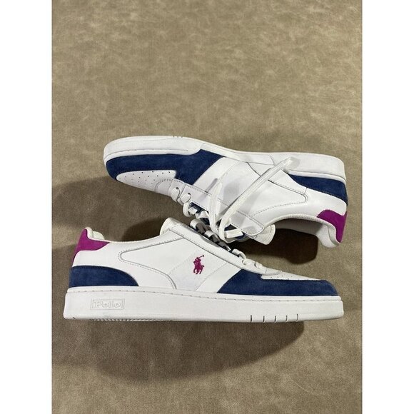 Polo Ralph Lauren Men’s Court Low Top Sneakers Shoes White Navy Pink 14 NEW‎